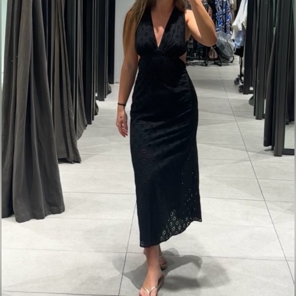 Zara Black Halter Maxi Dress with Eyelet Details